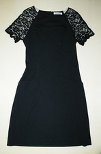 TWINSET Simona Barbieri Abito Tubino Dress Jersey Nero maniche Pizzo Ricamato M