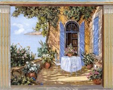 backsplash murale piastrelle ceramica. romantico caffè Oceanside in Toscana Italia giardino.