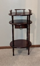 Telefono Vintage Legno 3 Livelli Accento Lato Tavolo Ovale Cassetto Scuro 