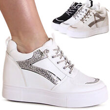 Sneaker Keil Da Donna In Glitter Con Plateau E Tacco Nascosto