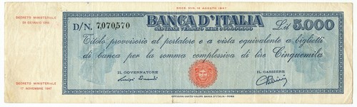 5000 lire titolo provvisorio - lire,