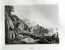 1835:PANORAMICA VEDUTA DAL MARE DI AMALFI.AUDOT.CAMPANIA Stampa in Acciaio,AETNA