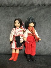 Coppia Di Bambole In Cera Piena Costumi Balcanici