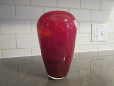 Vaso vetro artistico Ryno firmato Bob Rynearson 2000 rosso arancione MCM ~ OTTIMO