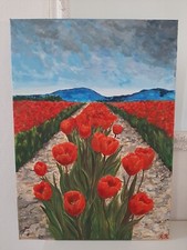 QUADRO MODERNO DIPINTO A MANO ACRILICO SU TELA 70x50 Tulipani