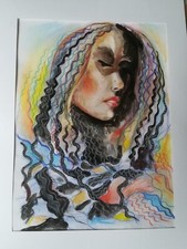Quadro dipinto 24x33 pastello carta viso donna ragazza ritratto nudo disegno 