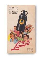 Liquigas Bombole gas. Pieghevole sagomato del 1952.  Mario Rossi. Cucina Luce
