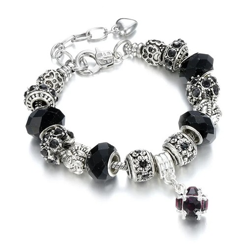 Bracciale nero con charms - bracciale,