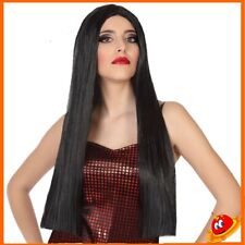 Parrucca lunga liscia nera cm 60
