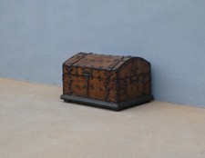 Baule cassapanca contenitore d'arredo rivestito in cuoio, '900 - L 65 cm!