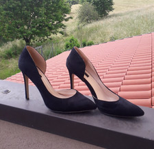 Decollete nere demi-D'Orsay camoscio n. 38 scarpe tacco simil-pelle decolte