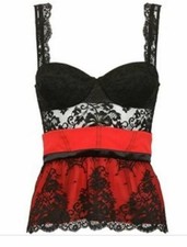 Top bustier La Perla El Color Rojo 32B nero pizzo rosso seta $854