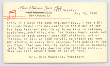 1950 New Orleans Jazz Club Cartolina LA Jelly Roll Morton Jazz Festival Lomax ABC