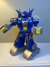 RARO VINTAGE Goldlok Toys Blue Battle Robot 2001 Robot 11,5” senza telecomando