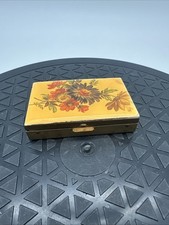 Scatola portapillole vintage alberi autunnali uccellino con bottiglie metallo dorato