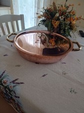 Agnelli Tegame in Rame Stagnato con 2 Manici in Ottone, 40 cm.  con il coperchio