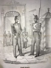 MILITARIA-RISORGIMENTO-GUARDIA NAZIONALE-MILITARI IN DIVISA-ANTICA STAMPA