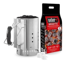 Kit Ciminiera di Accensione Weber 17631 + 2 Kg di Bricchetti + 3 Cubetti Accensi