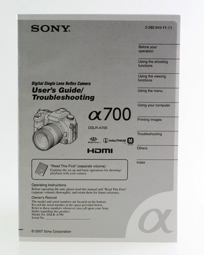 Manuale istruzioni sony a - manuale, di