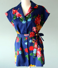 Camicetta Pomare vintage anni 60 70 donna hawaiana taglia 10 floreale bottone blu