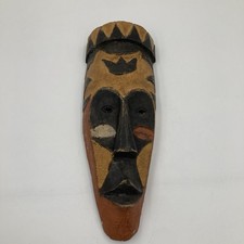 Hand Carved African Tribal Wall Mask Wood Multicolour Painted Ethnic Art 35cm