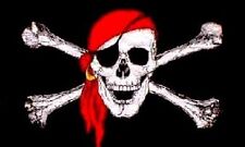 BANDIERA PIRATA GRANDE 3X5' PIEDI PIEDI JOLLY ROGER BANNER TESCHIO CON SCIARPA ROSSA BANDANA 