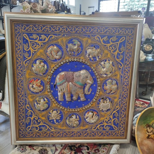 Quadro indiano con elefante - , e