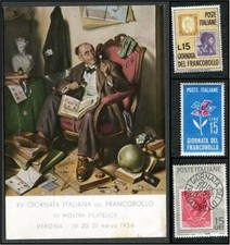 Cartolina Giorno Francobollo 1954 di A.F.S. di Verona - più 3 francobolli Italia Francobolli-Giorno Zecca