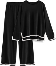 Tuta Donna Elegante Completo 2 Pezzi Maglia Maniche Lunghe Pullover Top Elastico