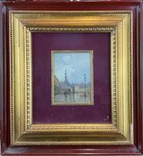 Antico Dipinto Olio LONDRA Scorcio con Big Ben Inizio 900 Stile Impressionista