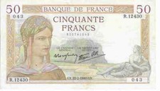 1940 FRANCIA Banconota - 50 FRANCHI