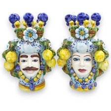 Testa di Moro Caltagirone h 30 cm ca. (1Unità) Opzione Uomo o Donna - Fondo Blu 