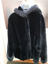 Giaccone con cappuccio in pelliccia sintetica blu scuro TG 44