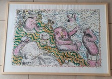 ♥ ENRICO BAJ LA BAIGNADE SERIGRAFIA P.A. 1972 CON CORNICE OPERA VINTAGE 104x73cm