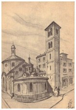 II129-VECCIA MILANO-CHIESA DI S.SATIRO-DISEGNO G.GUSMAROLI