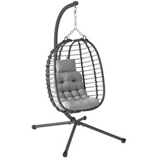 Outsunny Sedia Sospesa in Rattan a Uovo con Cuscino e Altezza Regolabile Grigio