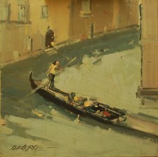 DE CERCE BRUNO VENEZIA GONDOLA CANALE DIPINTO ORIGINALE OLIO 30X30