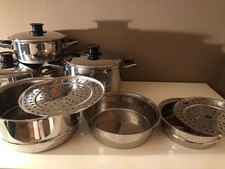 Batteria 6 Pentole Acciaio Inox 3scolapasta Di 3 Misure Diverse Usate 1/2 C.Nuov