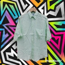 RARISSIMA CAMICIA VALENTINO JEANS SMALL GREEN STRIPES SHIRT EFFETTO LINO ITALY 