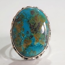 ANELLO GIOIELLO ARGENTO STERLING MASSICCIO 925 PIETRA PREZIOSA NATURALE CRISOCOLLA DA 3 A 12 