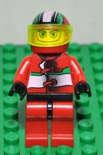 Lego minifigura Racer rac012 Pilota Jungle Monster Giacca rossa Casco 2003