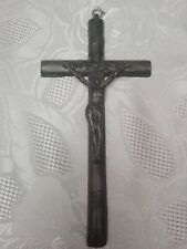 Crocifisso antico in peltro con teschio