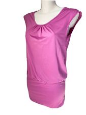 Mini Abito Vestito S Rosa Fucsia Porpora Loose Lente Tubino Donna Maniche Corte