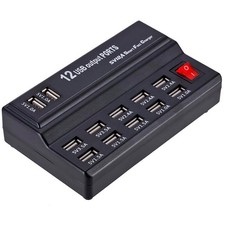 Stazione Ricarica 12 Porte USB 60W Q-CD10P Ricarica Simultanea con Interruttore