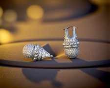 Orecchini a Monachella Argentato Incastonato Zirconia Cubica Bizantina Retrò ET9