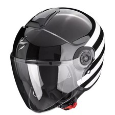 CASCO SCORPION JET EXO CITY II LUCIDO GLOSSY BLACK WHITE VISIERA TRASPARENTE