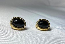 Autentico Christian Dior orecchino clip su pietra nera oro vintage grande