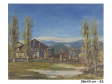 QUADRO OLIO FIRMATO BERT PITTORE PIEMONTESE PAESAGGIO ALPI VILLAGGIO ALPINO B2