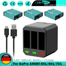 3x AHDBT-501 601 701 batteria + caricabatterie USB per GoPro Hero 8 7 6 5 Black AABAT-001