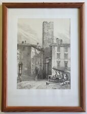 Quadro Ellena con stampa raffigurazione centro storico con torre in matita 43x33